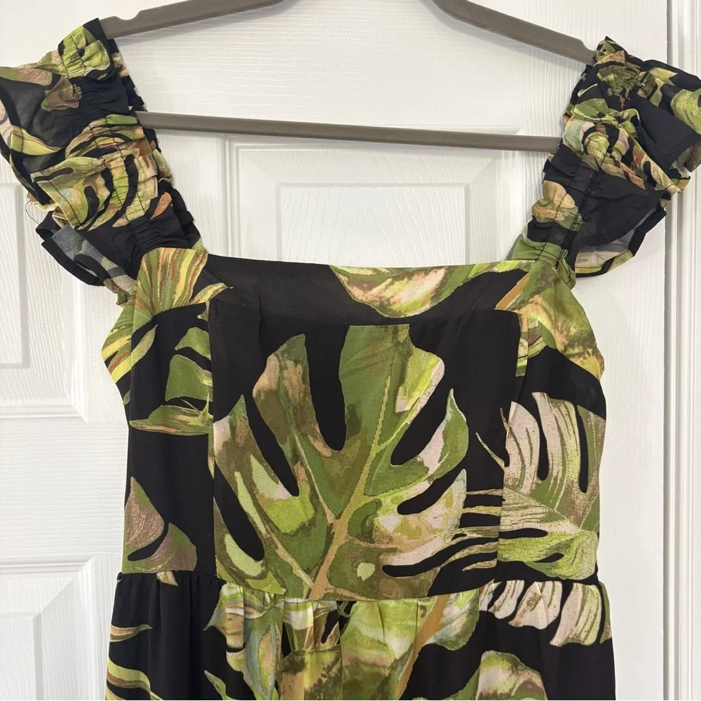 Baltic Born Encinitas Black and Green palm maxi Dress large - Picture 3 of 13
